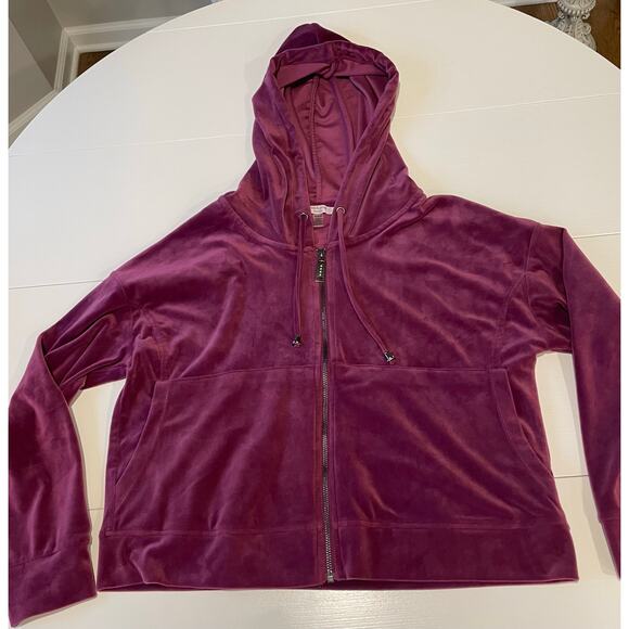 Cable & Gauge Studio Velvet Hoodie Jacket Full Zip Sz M Pockets Y2K Raspberry - Picture 7 of 10